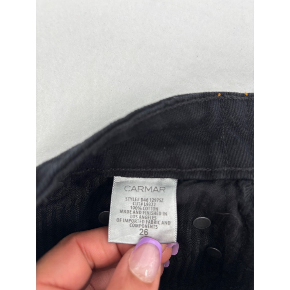 Carmar Denim Mini Skirt Womens 26 Black Orange Racing‎ Stripe Side Zip Raw Hem - Picture 6 of 12